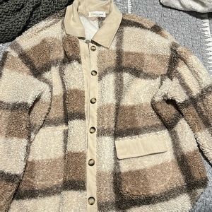 Oversized teddy button up, size large long sleeve